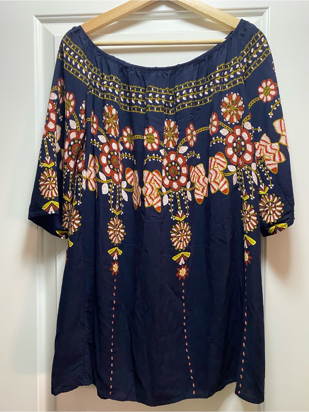 Blush Off the Shoulder Navy Blue Floral Mini Dress S